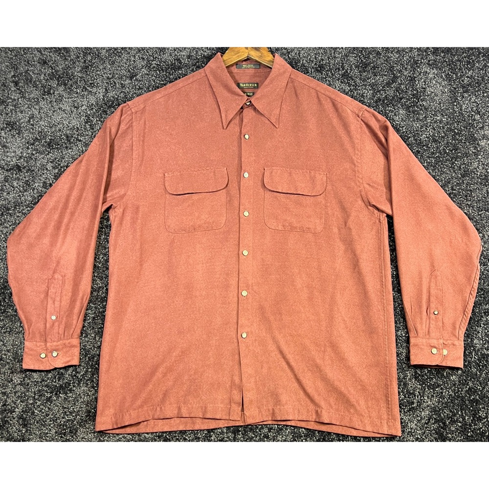 Van Heusen Menswear Shirt L 16-16 1/2 Soft Suede Feel Button Up Western Pockets